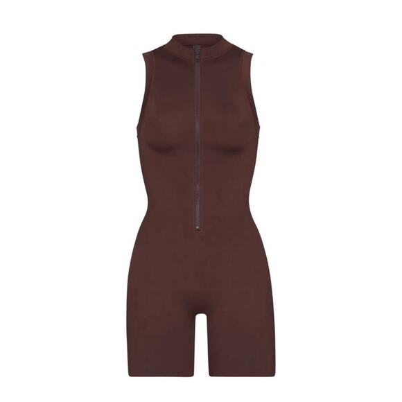 SKIMS Swim mock neck cycle suit Sleeveless Brown 3X - Picture 2 of 4